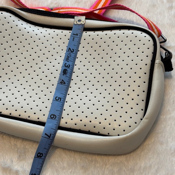 Stylish White Neoprene Bag with Pink and Orange Stripes - Picture 9 of 9